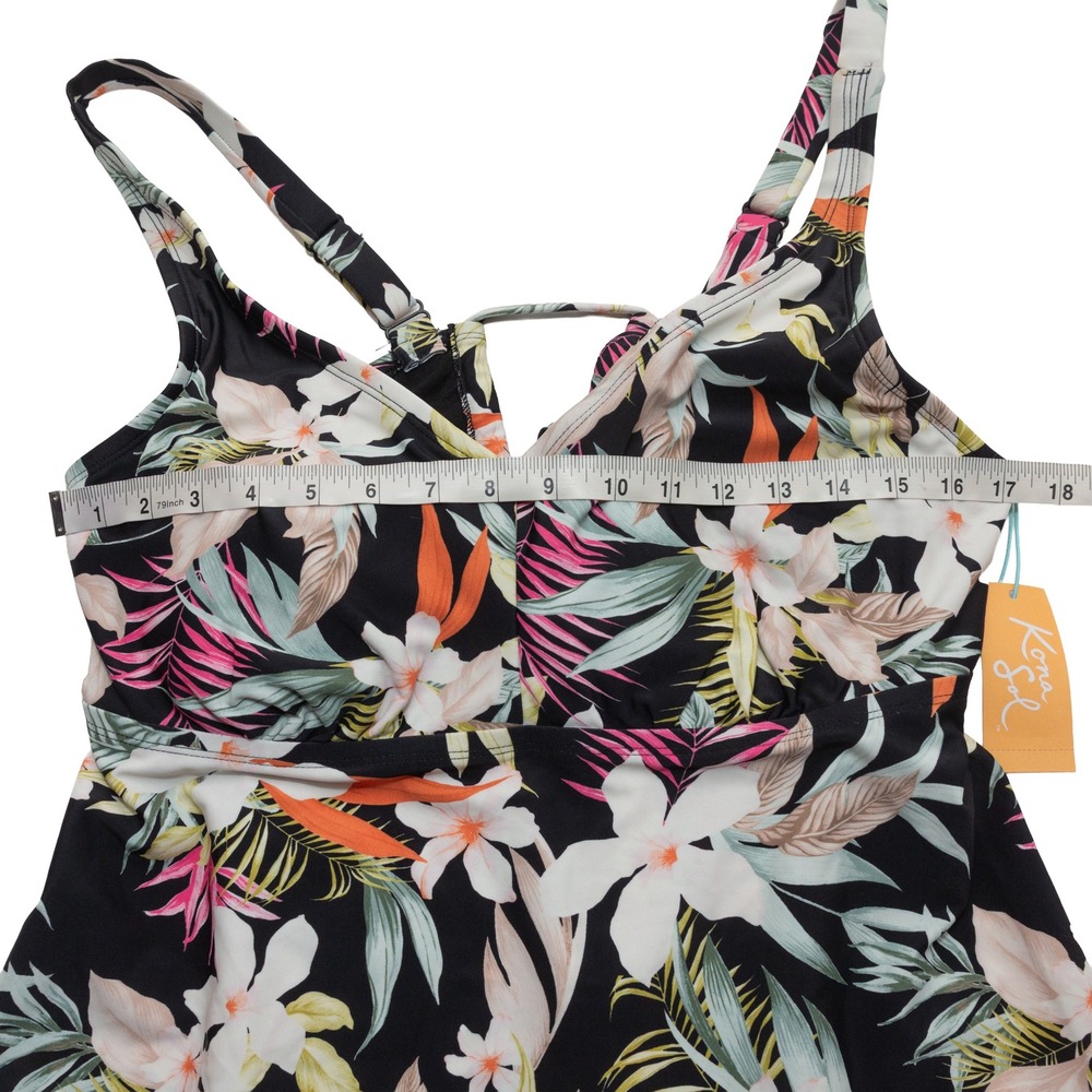NEW Kona Sol Tankini Top Women 2X Black Floral Handkerchief Hem Tropical Swim - Picture 4 of 9